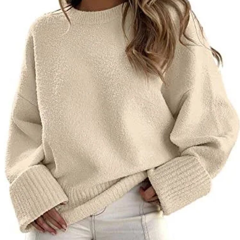 Oversized Soft Creme White Women's Crewneck Logene Sweater